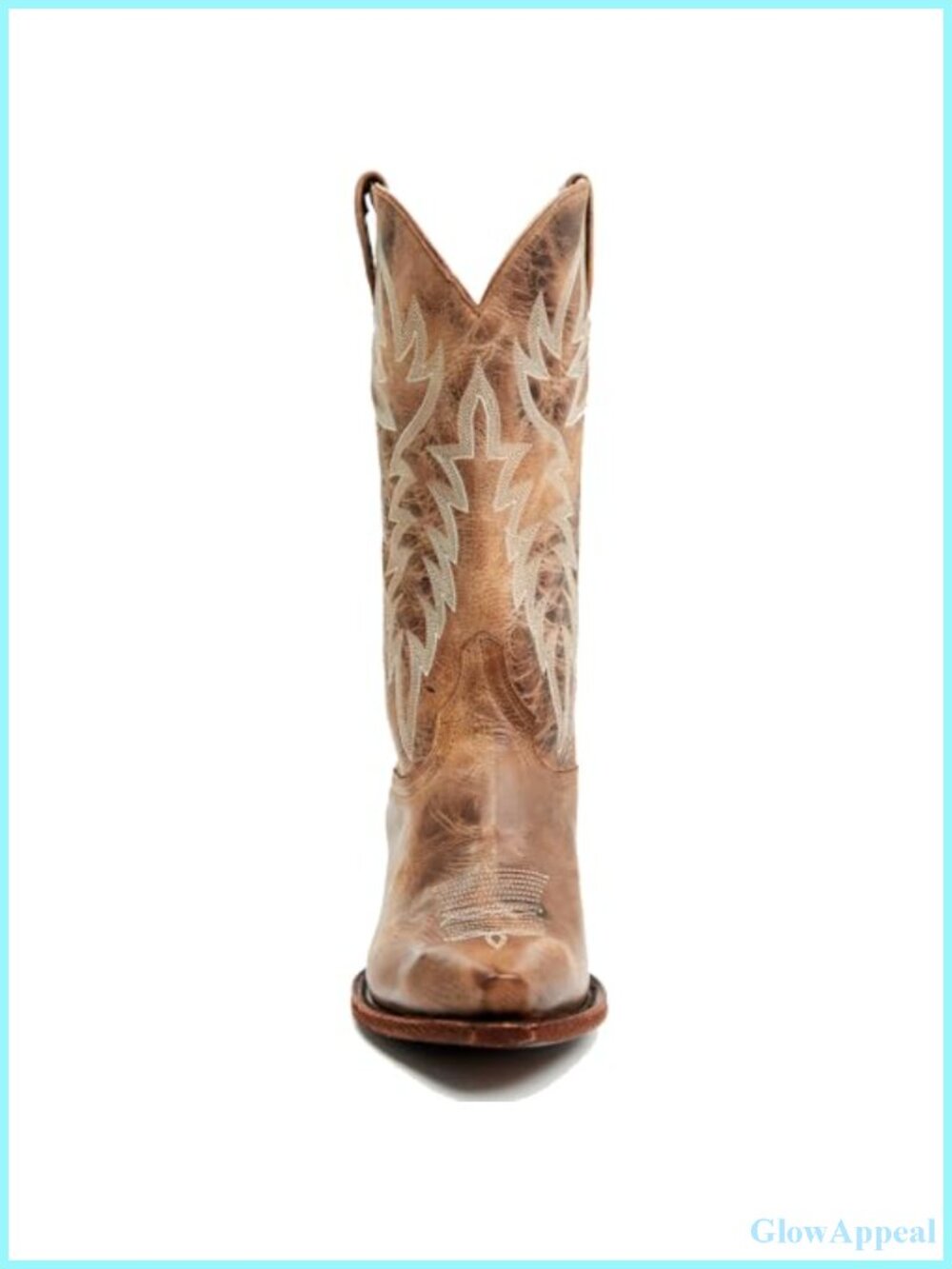 Faux Leather Cowboy Boots Embroidered Chunky Heel Mid Calf Pull On - Picture 5 of 6